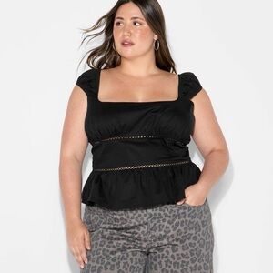 NWT Women's Cap Sleeve Squareneck Peplum Top - WIld Fable Black Medium
